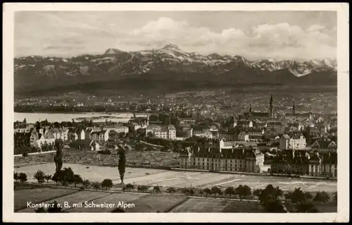 Ansichtskarte Konstanz Blick auf Stadt und Schweizer Alpen 1938