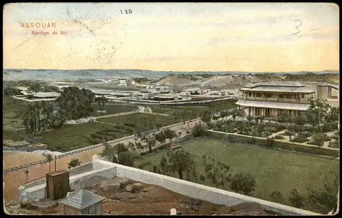 Postcard Assuan Eswan أسوان Panorama-Ansicht, Barrage du Nil 1926