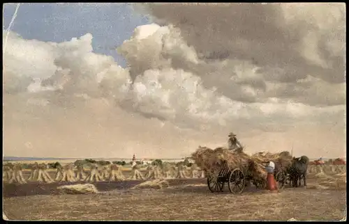 Ansichtskarte  Künstlerkarte Photochromie Karte Bauern bei der Ernte 1930