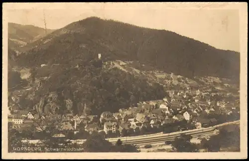Hornberg Panorama Schwarzwaldbahn, Blick  Bahnstrecke 1921   Bahnpoststempel