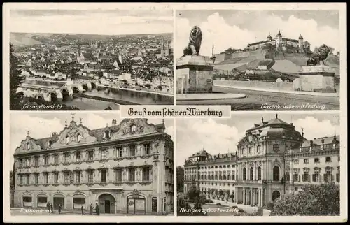 Ansichtskarte Würzburg Totale, Festung, Falökenhaus 1941  gel. Felpost WK2