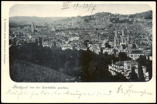 Ansichtskarte Stuttgart 1900   gel  HIRSCHBERG SCHLESIEN (Ankunftsstempel)