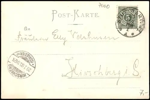 Ansichtskarte Stuttgart 1900   gel  HIRSCHBERG SCHLESIEN (Ankunftsstempel)