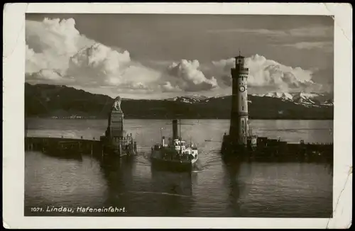 Ansichtskarte Lindau (Bodensee) Hafen mit Leuchtturm Bodensee 1938