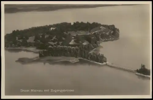 Ansichtskarte Konstanz Insel Mainau mit Zugangsbrücke, Luftaufnahme 1930