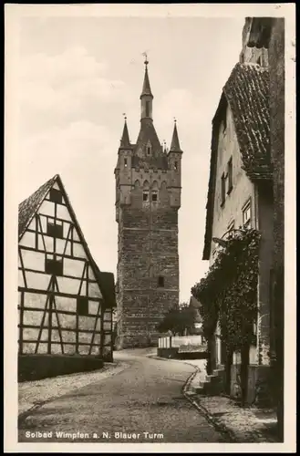 Bad Wimpfen Blauer Turm 1929   gelaufen mit Bahnpost (Bahnpoststempel Zug 444)