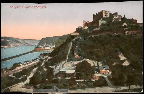 Ansichtskarte Sankt Goar Ortspanorama Rhein und Ruine Rheinfels 1910