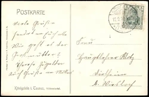 Ansichtskarte Königstein (Taunus) Ortspanorama Villenviertel Villen 1910