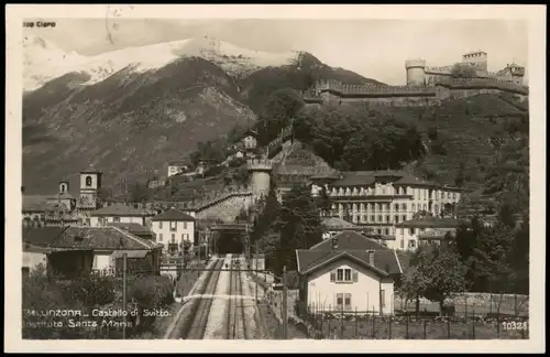 Bellinzona Ortsansicht; Partie vor dem Tunnel der Bahnstrecke 1928