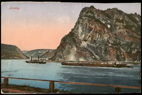 Ansichtskarte Sankt Goar Rheintal an der Loreley Rhein Schiffe Felsen 1910