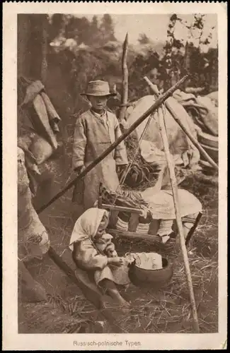 Ansichtskarte  Russisch-polnische Typen (verarmte Kinder ca. 1. WK) 1917