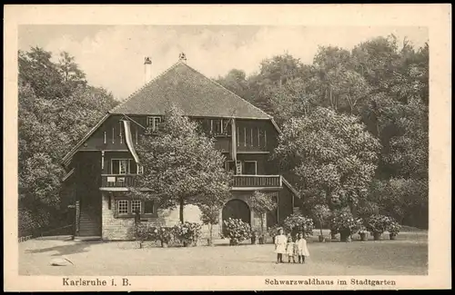 Ansichtskarte Karlsruhe Schwarzwaldhaus im Stadtgarten 1922