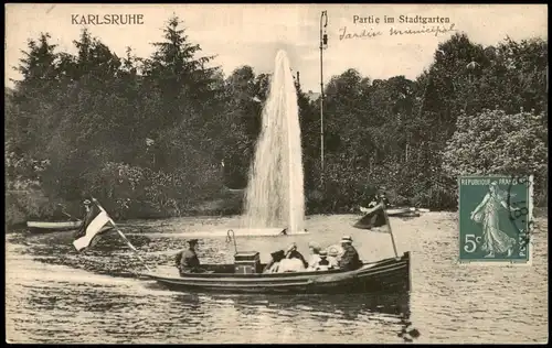 Ansichtskarte Karlsruhe Partie im Stadtgarten, Bootsausflug Familie 1915