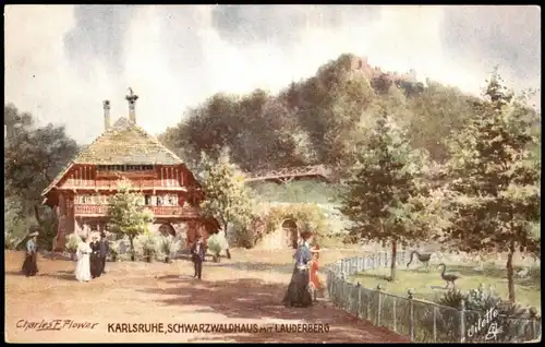 Ansichtskarte Karlsruhe Stadtgarten, Schwarzwaldhaus - Künstlerkarte 1912