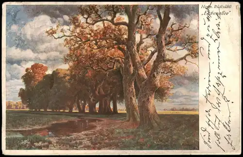 Künstlerkarte Gemälde "Eichenallee" von H. Rüdisübli 1921   gel Stempel BOCHUM
