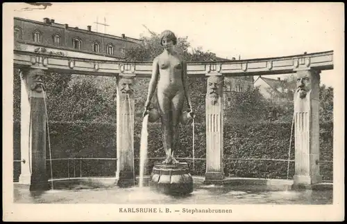 Ansichtskarte Karlsruhe Partie am Brunnen Denkmal Stephansbrunnen 1910
