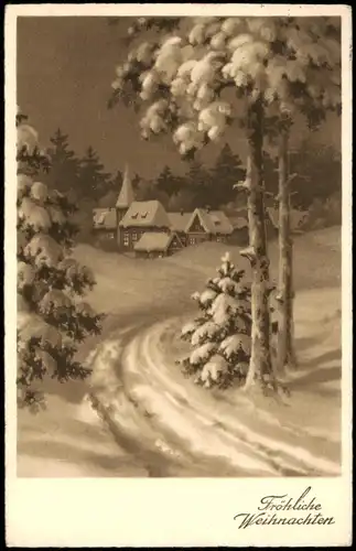Weihnachten Christmas, Grusskarte Winter-Landschaft 1933 gel  Stempel VILLINGEN