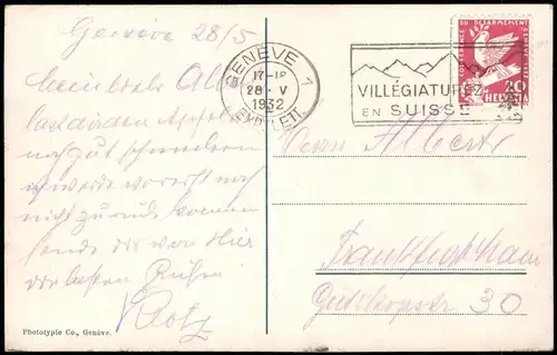 Genf Genève Ortspanorama mit Schiff; La Rade et le Salève 1932