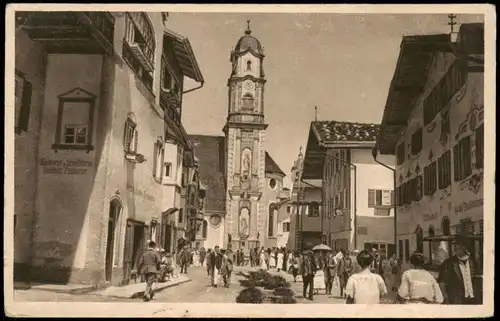 Ansichtskarte Mittenwald belebte Hauptstraße 1920