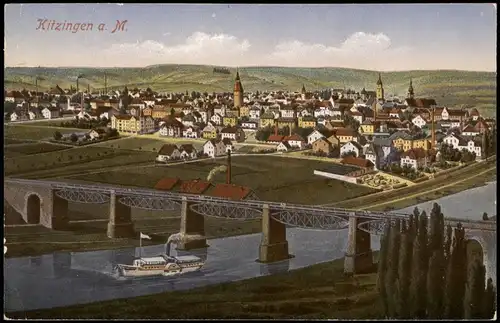 Ansichtskarte Kitzingen Panorama-Ansicht, Fluss und Brücke 1918