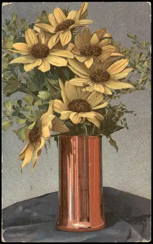 Künstlerkarte Kunst mit Blumen, Pflanzen, Blumenstrauß in Vase 1914
