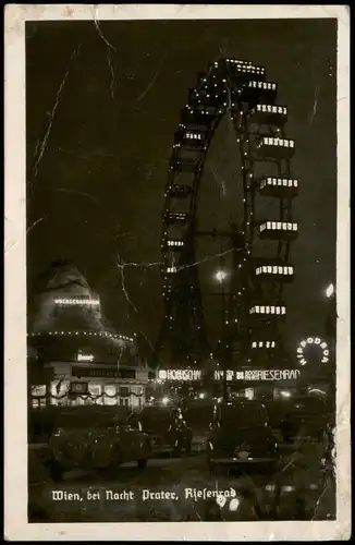 Ansichtskarte Prater-Wien Riesenrad bei Nacht-Beleuchtung 1942   2. Weltkrieg Feldpost gelaufen