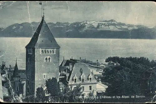 Ansichtskarte Ouchy-Lausanne Ouchy Le Château et les Alpes de Savoie 1927