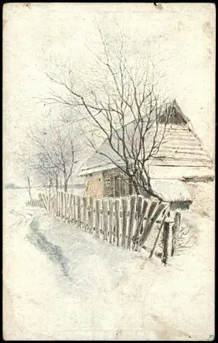 Künstlerkarte Gemälde Einsames Haus in einsamer Landschaft 1920
