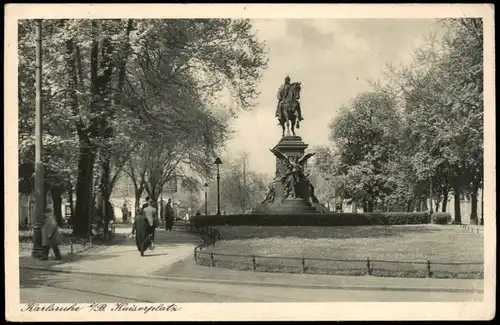 Ansichtskarte Karlsruhe Kaiserplatz mit Reiter-Denkmal 1935