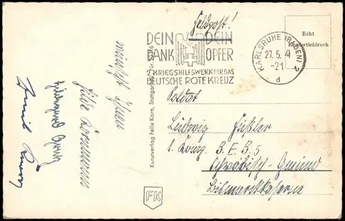 Ansichtskarte Gruss zu Pfingsten Berg-Landschaft 1941   2. WK als Feldpost