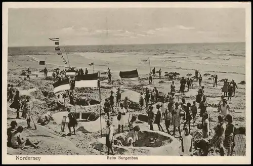 Ansichtskarte Norderney Beim Burgenbau, Strandleben 1926