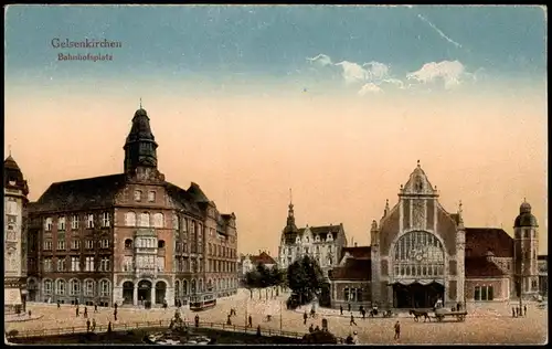 Ansichtskarte Gelsenkirchen Bahnhofsplatz Bahnhof 1914