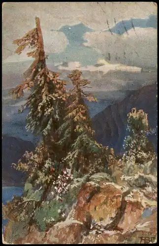 Ansichtskarte  Künstlerkarte Gebirgslandschaft 1912   gel  ab/mit Stempel POLA