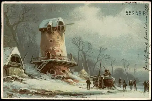 Ansichtskarte  Künstlerkarte Ufer-Landschaft zur Winter-Zeit 1904  gel.  Wien