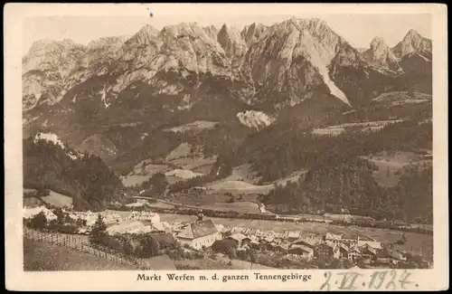 Ansichtskarte Werfen Markt m. d. ganzen Tennengebirge 1924