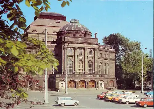 Ansichtskarte Chemnitz Opernhaus mit parkenden Trabant's und Wartburg's 1984