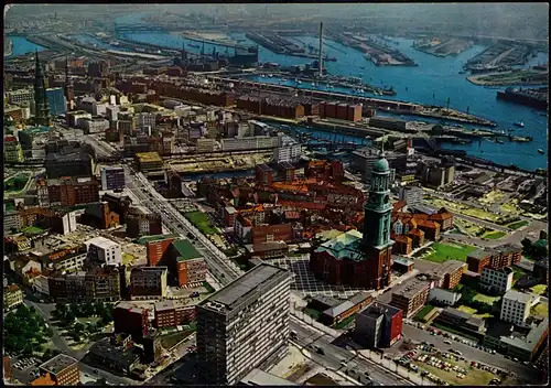 Hamburg Luftbild Ost-West-Straße, Michel Kirche, Hafen Fernblick 1968/1972