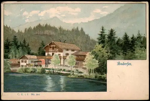 Ansichtskarte Grainau Badersee, Restaurant - Künstlerkarte 1908