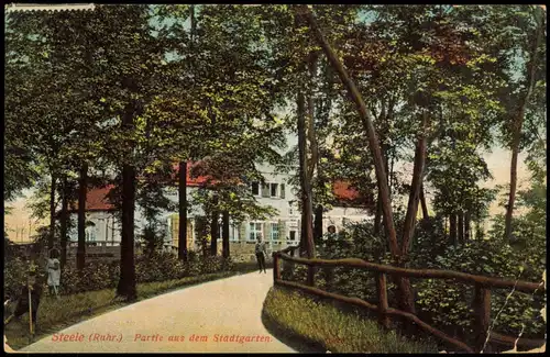 Ansichtskarte Steele-Essen (Ruhr) Partie aus dem Stadtgarten 1912  gel. Stempel