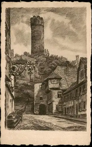 Ravensburg Künstlerkarten Motiv der Wirtschaft Räuberhöhle, Turm 1930