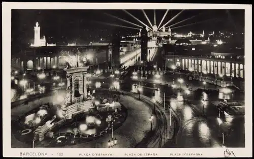 Postales Barcelona PLAZA DE ESPANA bei Nacht Illumination 1931