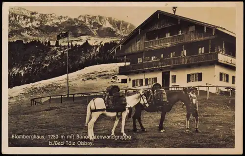Ansichtskarte Bad Tölz Blomberghaus, Wanderer mit Eseln 1946