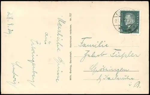 Zwingenberg (Bergstraße) Panorama-Ansicht Partie am Neckar; kleine Fähre 1929