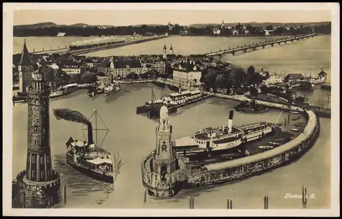 Ansichtskarte Lindau (Bodensee) Hafen, draufsucht - Fotokunst 1930