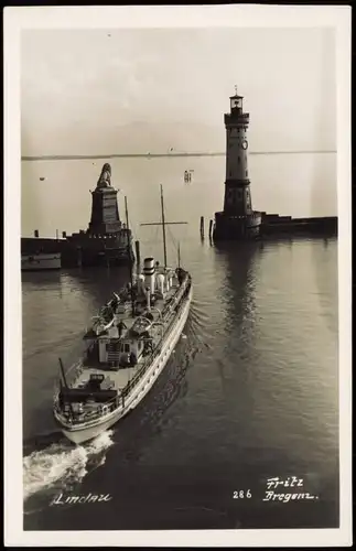 Lindau (Bodensee) Hafen Schiffe/Schifffahrt - Dampfer bei der Ausfahrt 1929