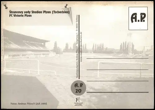 Postcard Pilsen Plzeň Štruncovy sady Stadion Plzen 2000