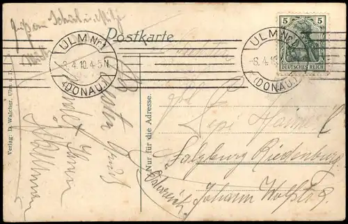 Ansichtskarte Ulm a. d. Donau Ulmer Münster 1910  gel. Rollstempel Ulm Nr.1