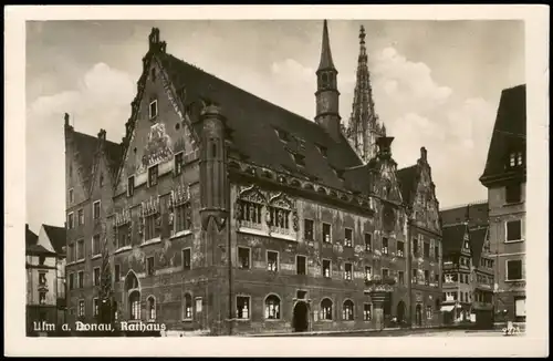 Ansichtskarte Ulm a. d. Donau Straßenpartie am Rathaus, Fotokarte 1939