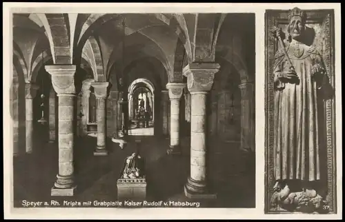 Ansichtskarte Speyer Kripta mit Grabplatte Kaiser Rudolf v. Habsburg 1929