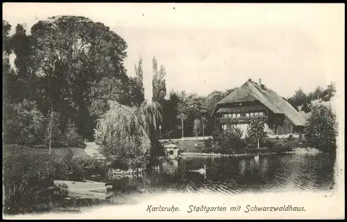 Ansichtskarte Karlsruhe Stadtgarten mit Schwarzwaldhaus. 1912